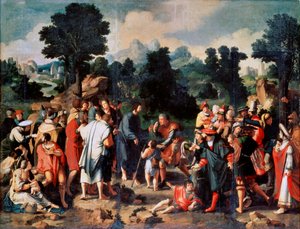 La Curación del Ciego de Jericó, Panel Central, 1531 de Lucas van Leyden