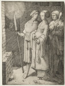 El hombre con la antorcha y una mujer seguida por un tonto de Lucas van Leyden