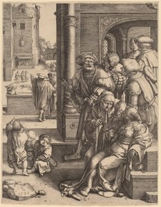 El poeta Virgilio suspendido en una canasta de Lucas van Leyden