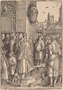 El poeta Virgilio suspendido en una cesta de Lucas van Leyden