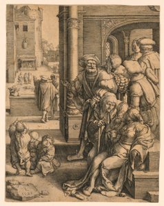 El poeta Virgilio suspendido en una cesta de Lucas van Leyden