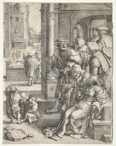 El poeta Virgilio suspendido en una cesta de Lucas van Leyden