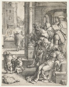 El poeta Virgilio suspendido en una cesta, 1525 de Lucas van Leyden