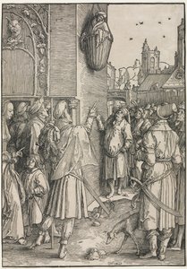 El Poder de las Mujeres: El poeta Virgilio suspendido en una canasta, c. 1512 de Lucas van Leyden