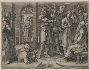 La historia de José: José interpreta su sueño a Jacob, 1512 de Lucas van Leyden