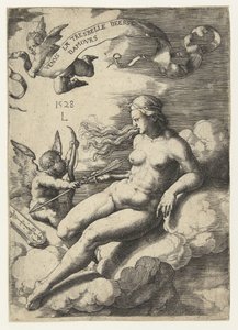 Venus y Cupido Venus la tresbelle deese damours (título sobre el objeto) de Lucas van Leyden