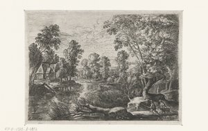 Paisaje con un arroyo y un cazador. Seis paisajes (título de la serie) de Lucas van Uden