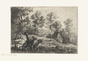 Paisaje con una casa y un pozo Cinco paisajes (título de la serie) de Lucas van Uden