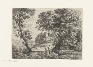 paisaje con un hombre y una mujer en conversación Seis paisajes (título de la serie) de Lucas van Uden