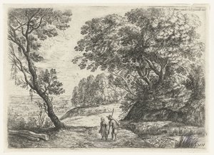 paisaje con un hombre y una mujer en conversación Seis paisajes (título de la serie) de Lucas van Uden