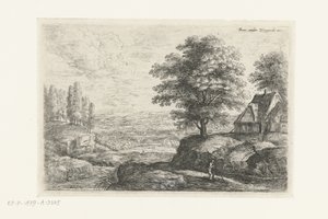 Paisaje con un hombre con un bastón Seis paisajes (título de la serie) de Lucas van Uden