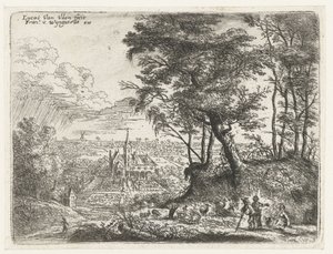 Paisaje con una casa de campo a lo lejos. Pequeños paisajes (título de serie) de Lucas van Uden