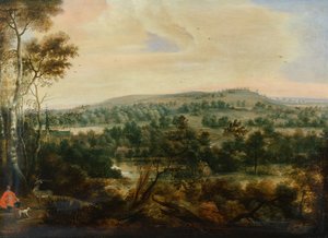 Paisaje boscoso con San Huberto de Lucas van Uden