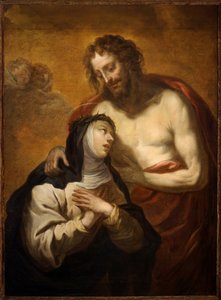 Abrazo místico de Cristo a Santa Catalina de Siena, Visión mística (óleo sobre lienzo) de Luciano Borzone