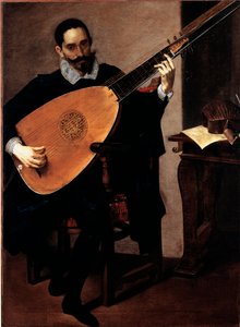 Retrato del Músico de la Capilla Ducal Gerolamo Gallo Pintura de Luciano Borzone (1590-1645) Génova, Galleria di Palazzo Bianco de Luciano Borzone