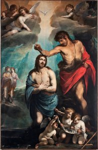 El bautismo de Cristo. La paloma del Espíritu Santo sobre Jesús. Pintura de Luciano Borzone. Siglo XVII Génova, Musei di Strada Nuova (ex Palazzo Bianco) Italia de Luciano Borzone