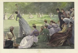 Damas de cricket: A Good Catch (grabado en color) de Lucien Davis