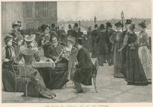 Té en la terraza de la Cámara de los Comunes (grabado)