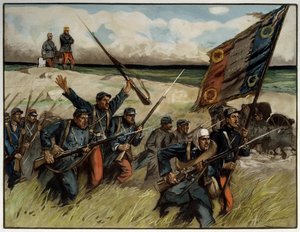 Primera Guerra Mundial (1914-1918): "Charge à la baionette en septembre 1914" Pintura de Lucien Hector (Lucien-Hector) Jonas (1880 -1947) 1914 París. Museo de las Dos Guerras Mundiales