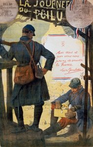 Dos soldados franceses revisan los paquetes de asistencia enviados desde su país.