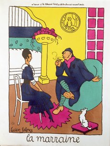 Soldado de la Primera Guerra Mundial con su "madrina", c.1916 (litografía en color) de Lucien Laforge