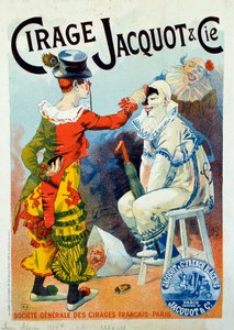Publicidad del esmalte Jacquot. Dos payasos maquillando con esmalte. Dibujo de Lucien Lefevre (1850-?). 1894 París. Arts Decoratifs - Anuncio de cera Jacquot: Dos payasos maquillando con betún, por Lucien Lefevre de Lucien Lefevre