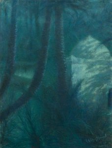 La Palmeraie, Marrakech, a la luz de la luna (pastel sobre papel montado sobre tabla) de Lucien Levy Dhurmer