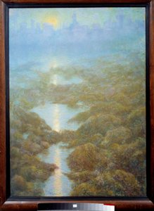 "Mi madre, una noche, vio la ciudad de Ys (Is)" Paisaje de niebla y río de Lucien Levy Dhurmer