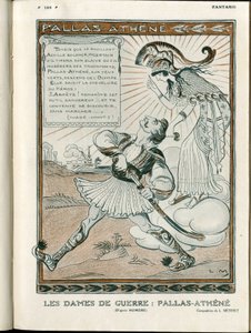 Ilustración en "Fantasio", 01/04/15 - la mujer de la guerra Pallas-Athenee guerra 14-18 (grabado) de Lucien Metivet