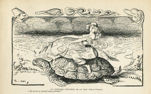 Ilustración en Le Rire, 05/10/12 - Los tortuosos caminos de la paz Italo turca - Guerra, Turquía, Italia, Paz - Tortuga - Animación, Alegoría de Lucien Metivet