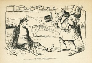Ilustración en Le Rire, 30/03/12 - La carrera Limoux-Palais-Bourbon - Elecciones, Aviación - Vedrines Jules (1881-1919) (grabado) de Lucien Metivet