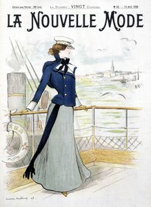Navegación: mujer en la cubierta de un barco - dibujo de L. Metivet, en "La Nueva Moda" de Lucien Metivet