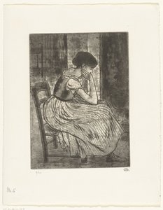 Mujer joven sentada junto a una chimenea de Lucien Pissarro