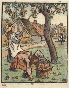 La cosecha de manzanas, 1889 de Lucien Pissarro