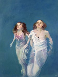 Un niño y una niña flotando, 2004 (óleo sobre lienzo)