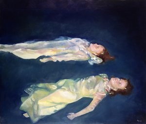 Dos chicas flotando, 2004 (óleo sobre tabla)