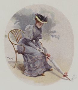 Mujer sentada con una sombrilla de Lucius Rossi