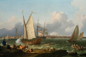 Vista de la isla Nesserland hacia Emden de Ludolf Backhuysen