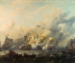 Una batalla naval entre holandeses e ingleses de Ludolf Backhuysen