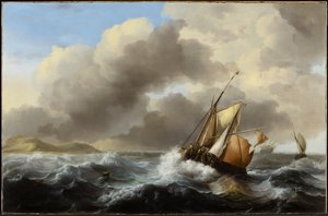 Barcos de pesca en alta mar con mar agitada, 1864 de Ludolf Backhuysen