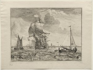 Escena marina con Ámsterdam a lo lejos de Ludolf Backhuysen