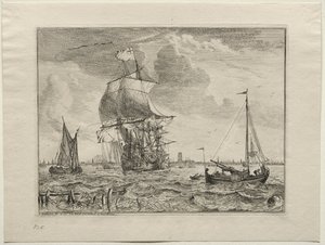 Escena marina con Ámsterdam en la distancia, 1701 de Ludolf Backhuysen
