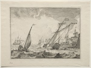 Barcos en una tormenta, 1701 de Ludolf Backhuysen