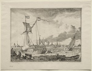 Vista de Ámsterdam con barcos en primer plano, 1701 de Ludolf Backhuysen