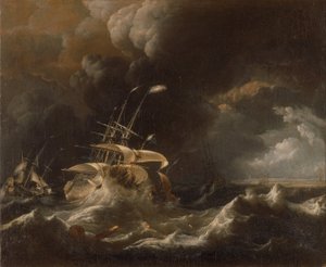 Mercante holandés - Barcos en tormenta de Ludolf Bakhuizen
