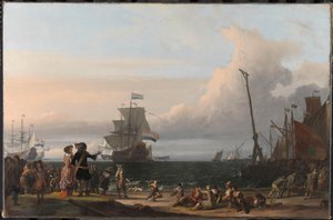 Barcos holandeses en las carreteras de Texel; en el centro el "Gouden Leeuw", el buque insignia de Cornelis Tromp