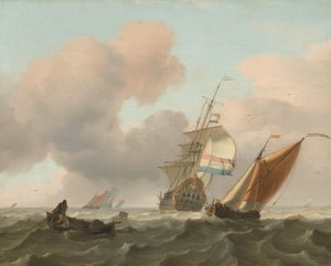 Mar agitado con barcos