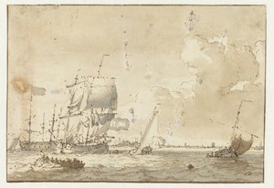 Barcos en el agua para una ciudad de Ludolf Bakhuysen