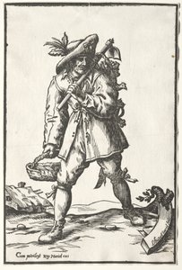 Campesino con azada, cesta y gallina de Ludolph Büsinck