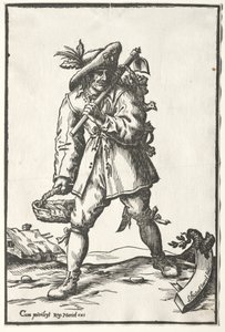 Campesino con azada, cesta y gallina de Ludolph Büsinck